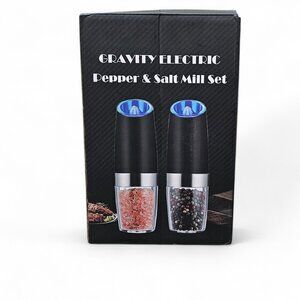 Gravity Electric Pepper Salt Grinder Set LED Light One Hand Operation New 2 PK
